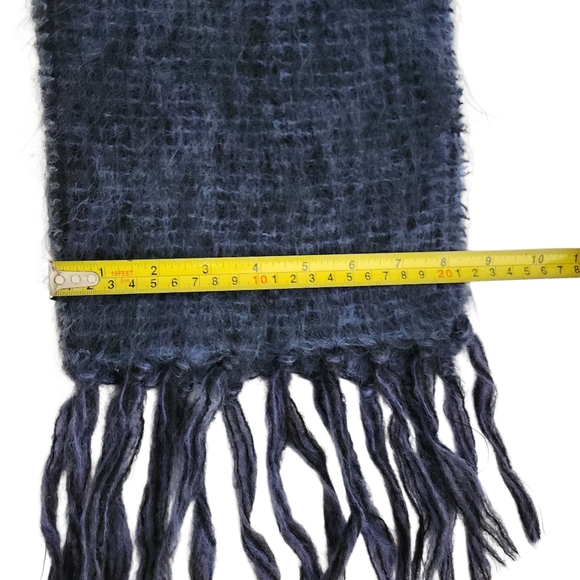 VINTAGE Mohair Blend Fringed Scarf navy blue one size - Picture 4 of 5